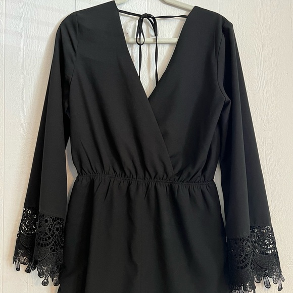 Homage black long sleeve romper with lace detailing on cuffs - Picture 4 of 4